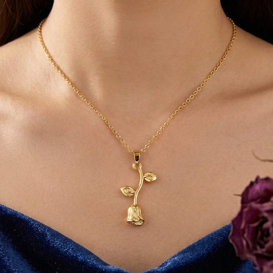 Falling Rose Pendant Necklace - Anti Tarnish
