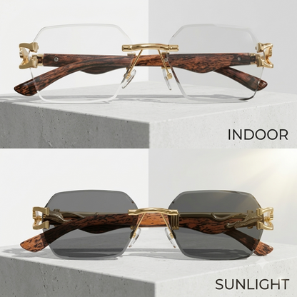 Luxury Cheetah Style Photochromic Sunglasses – UV400 Rimless Rectangle