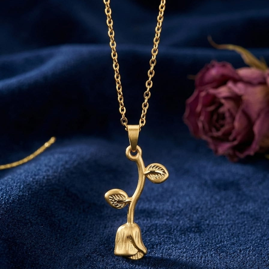 Falling Rose Pendant Necklace - Anti Tarnish