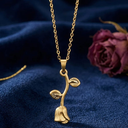 Falling Rose Pendant Necklace - Anti Tarnish