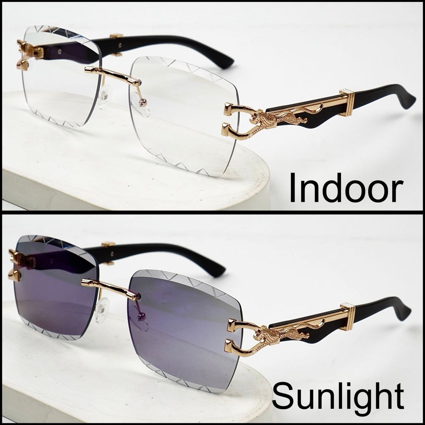 UV400 Photochromic Rimless Sunglasses