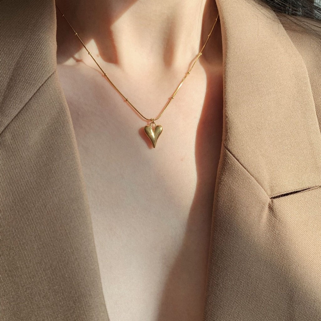 Chunky Golden Heart Necklace – Anti Tarnish